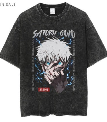 Men's Anime Cartoon Washed Old Men's Short sleeved T-shirt