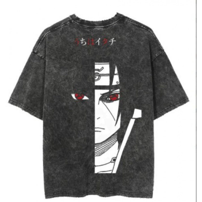 Men's Anime Cartoon Washed Old Men's Short sleeved T-shirt