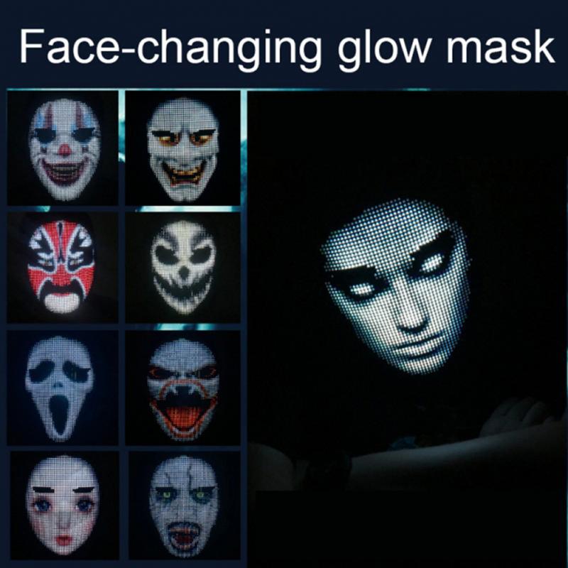 LED Display Mask Bluetooth Halloween Funny Full Color Luminous Gesture Induction Face Changing Mask