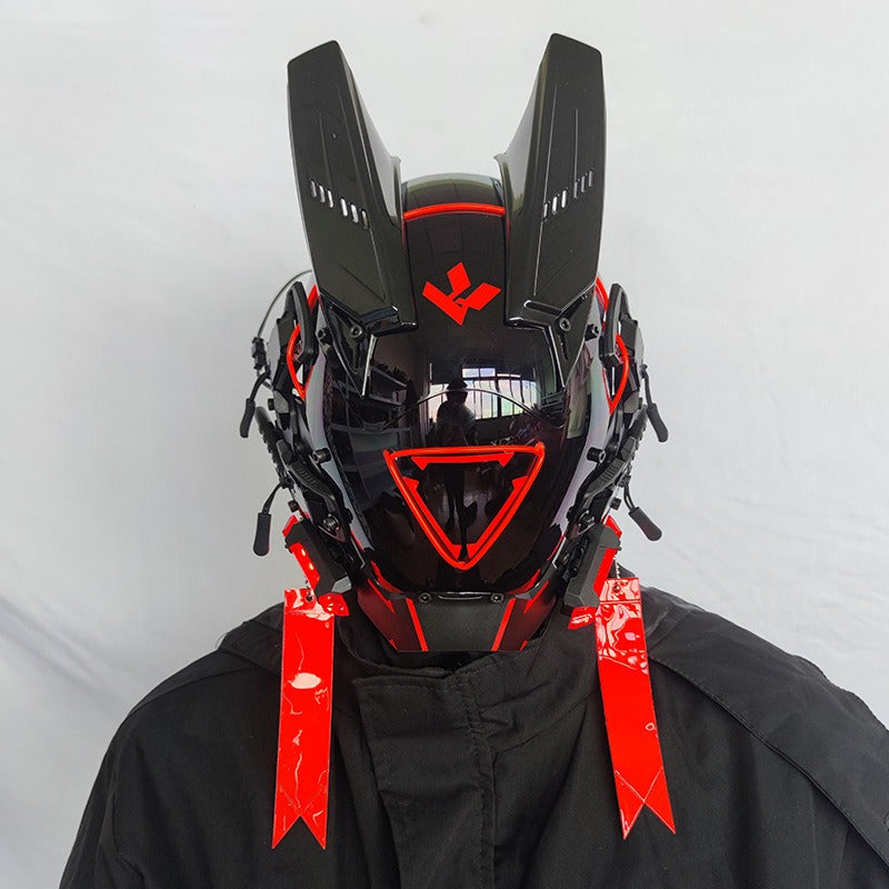 Cyberpunk Mask Round Lights Wing Braid Triangle Lights Change Makeup Music Festival Led Light-Emitting Mask Technology Sense Head