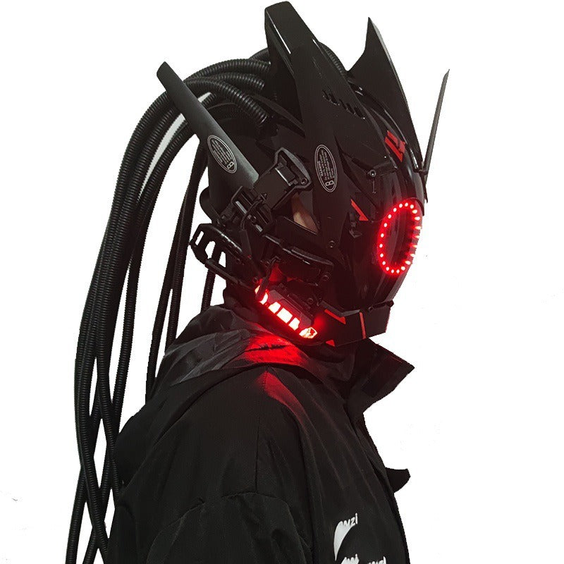 Cyberpunk Mask Round Lights Wing Braid Triangle Lights Change Makeup Music Festival Led Light-Emitting Mask Technology Sense Head