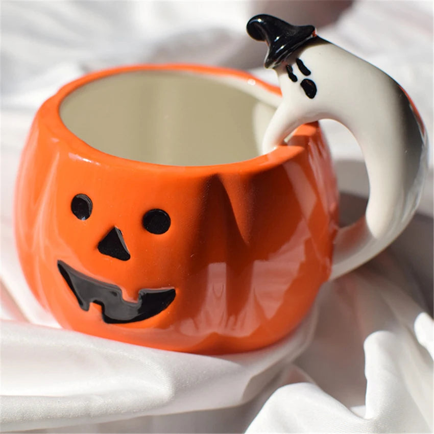 Creative Pumpkin Coffee Cup Ceramic Breakfast Milk Cup Afternoon Tea Cup European Halloween Style Water Cafe Cup with Handle