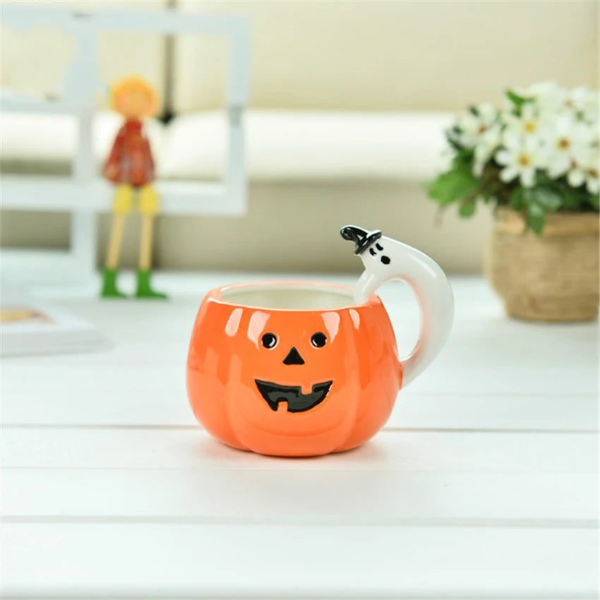 Creative Pumpkin Coffee Cup Ceramic Breakfast Milk Cup Afternoon Tea Cup European Halloween Style Water Cafe Cup with Handle