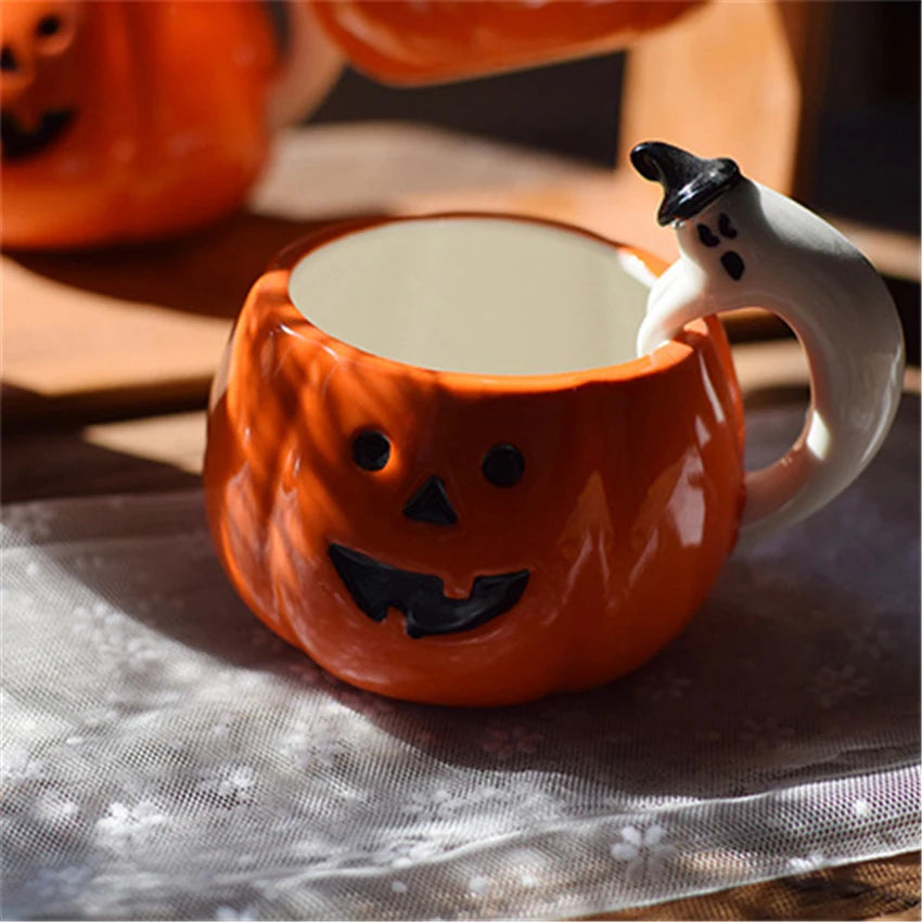 Creative Pumpkin Coffee Cup Ceramic Breakfast Milk Cup Afternoon Tea Cup European Halloween Style Water Cafe Cup with Handle